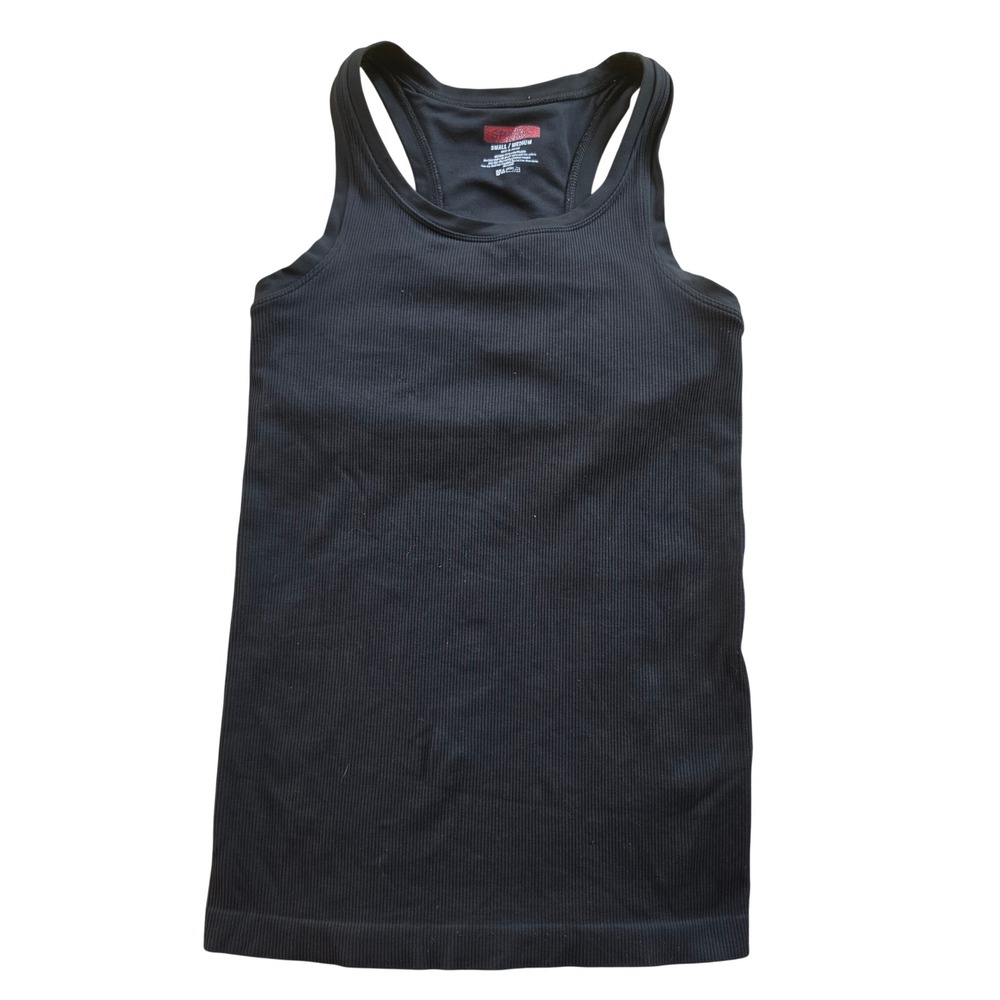 Spanx Women Black Ribbed Racerback Tank Top Small Medium Slim Fit Scoop Neck